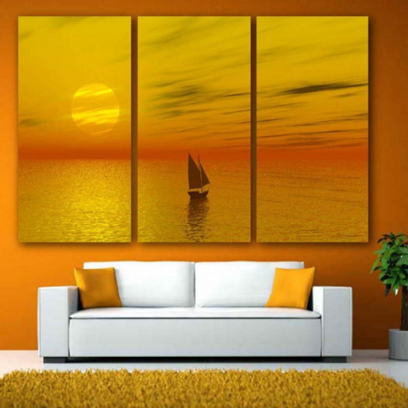 Τρίπτυχος πίνακας σε καμβά Καράβι στο ηλιοβασίλεμα